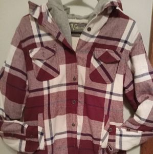 Red & White plaid hooded jacket. Natural Reglections size medium